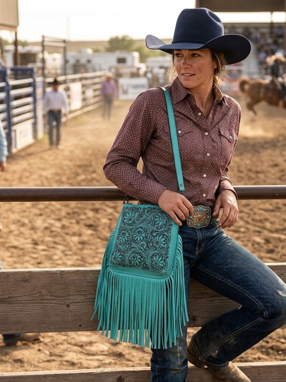 Boho Turquoise Fringe Crossbody Bag